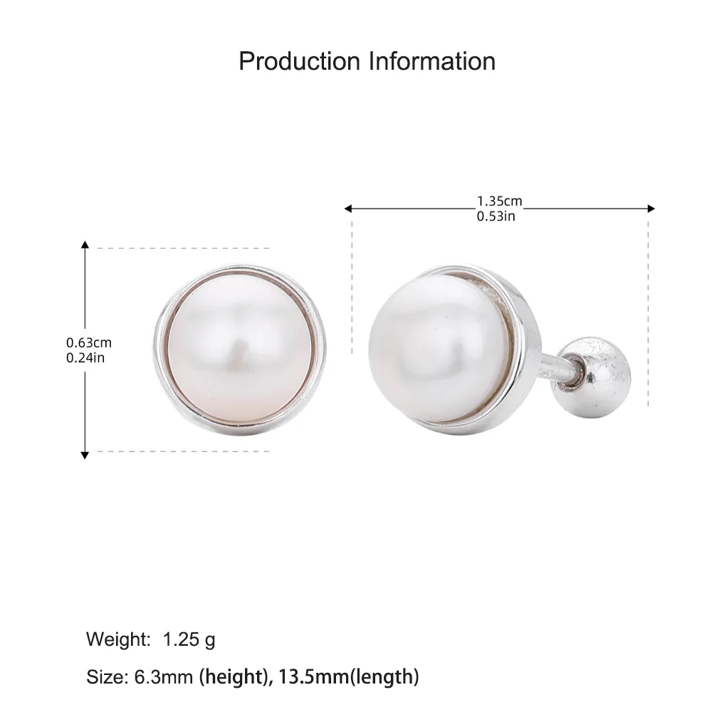 925 Sterling Silver Natural Pearl Stud Screw Earring 40500076 - image4