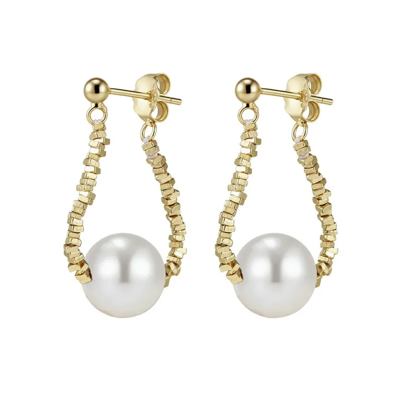 925 Sterling Silver Crushed Silver Bead Shell Pearl Drop Stud Earrings 40500077