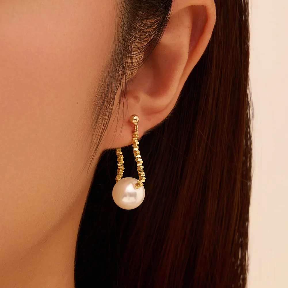 925 Sterling Silver Crushed Silver Bead Shell Pearl Drop Stud Earrings 40500077 - image1