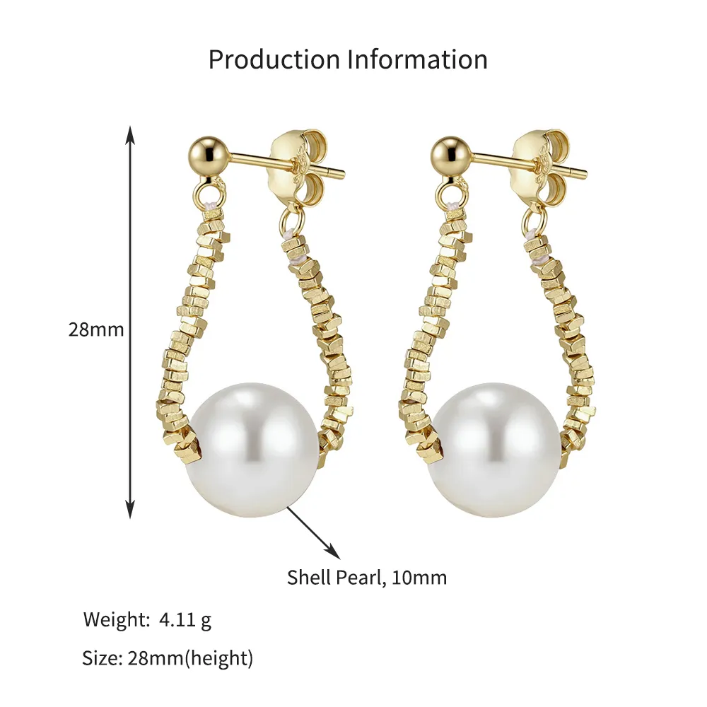 925 Sterling Silver Crushed Silver Bead Shell Pearl Drop Stud Earrings 40500077 - image2