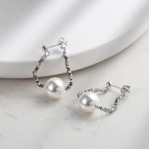 925 Sterling Silver Crushed Silver Bead Shell Pearl Drop Stud Earrings 40500077 925 Sterling Silver Crushed Silver Bead Shell Pearl Drop Stud Earrings 40500077