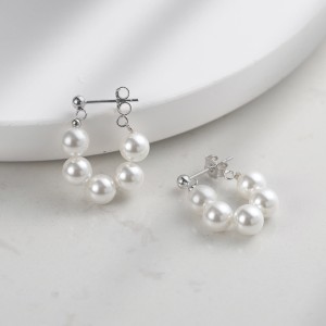 925 Sterling Silver Multi-Color Shell Pearl Beaded Half-Hoop Earrings 40500078 925 Sterling Silver Multi-Color Shell Pearl Beaded Half-Hoop Earrings 40500078