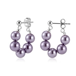 925 Sterling Silver Multi-Color Shell Pearl Beaded Half-Hoop Earrings 40500078 925 Sterling Silver Multi-Color Shell Pearl Beaded Half-Hoop Earrings 40500078