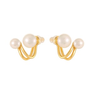 925 Sterling Silver Geometric Double Pearl Earrings 40500080