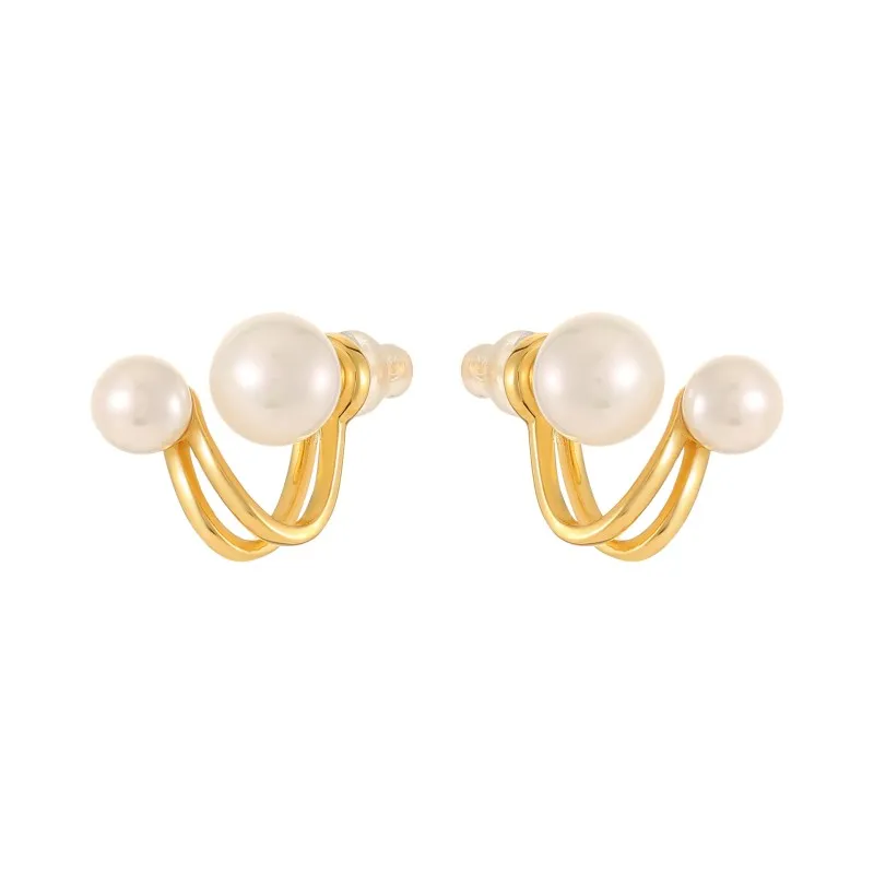 925 Sterling Silver Geometric Double Pearl Earrings 40500080