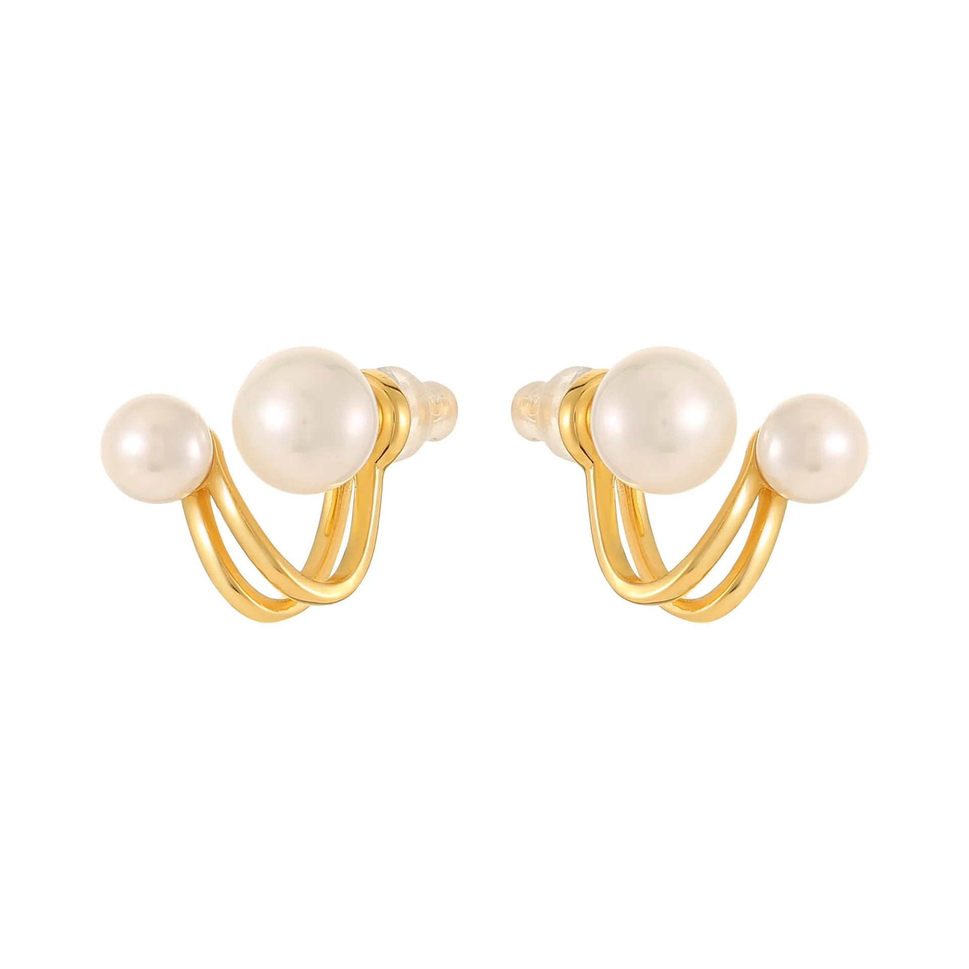 925 Sterling Silver Geometric Double Pearl Earrings 40500080