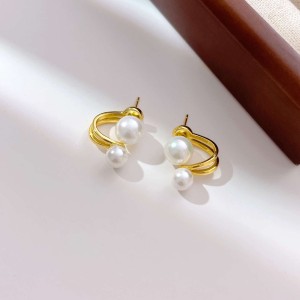 925 Sterling Silver Geometric Double Pearl Earrings 40500080