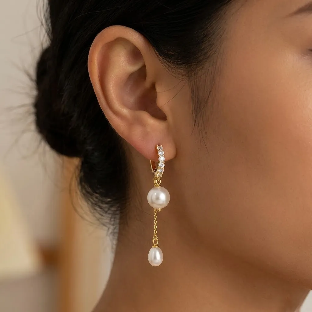 925 Sterling Silver Long Pearl Tassel Drop Earrings 40500081 - image1