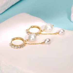 925 Sterling Silver Long Pearl Tassel Drop Earrings 40500081