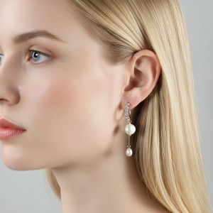 925 Sterling Silver Long Pearl Tassel Drop Earrings 40500081
