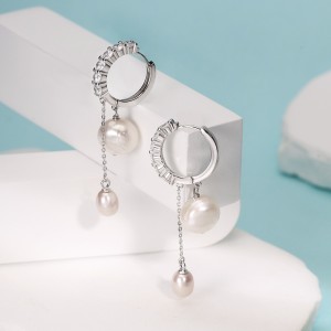 925 Sterling Silver Long Pearl Tassel Drop Earrings 40500081