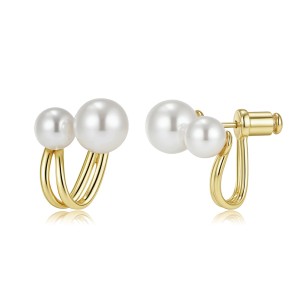 925 Sterling Silver Geometric Double Pearl Earrings 40500082