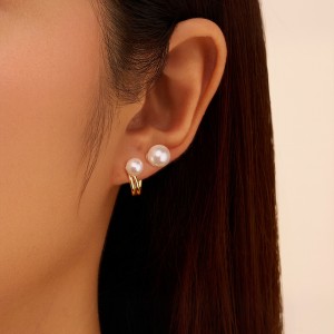 925 Sterling Silver Geometric Double Pearl Earrings 40500082