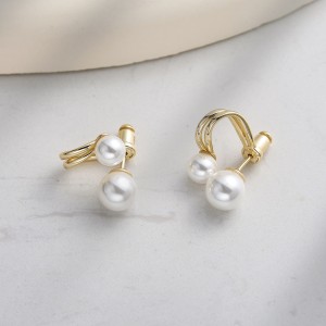 925 Sterling Silver Geometric Double Pearl Earrings 40500082