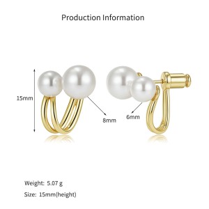 925 Sterling Silver Geometric Double Pearl Earrings 40500082