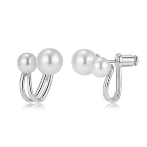 925 Sterling Silver Geometric Double Pearl Earrings 40500082