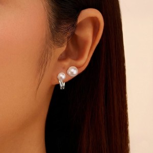 925 Sterling Silver Geometric Double Pearl Earrings 40500082