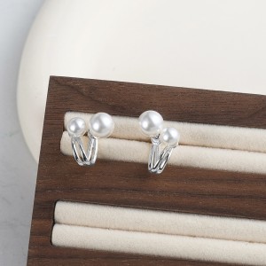 925 Sterling Silver Geometric Double Pearl Earrings 40500082