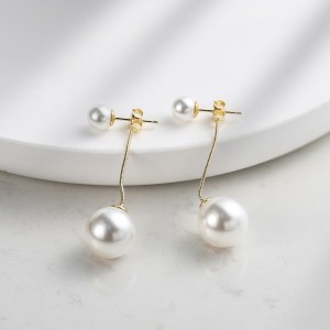 925 Sterling Silver Linear Double Shell Pearl Drop Earrings 40500083