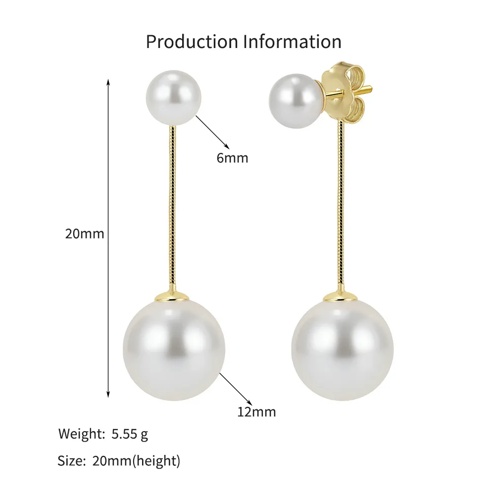 925 Sterling Silver Linear Double Shell Pearl Drop Earrings 40500083 - image2