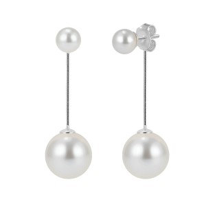 925 Sterling Silver Linear Double Shell Pearl Drop Earrings 40500083