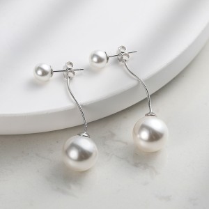 925 Sterling Silver Linear Double Shell Pearl Drop Earrings 40500083