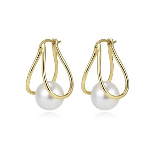 925 Sterling Silver Double Loop Shell Pearl Earrings 40500084