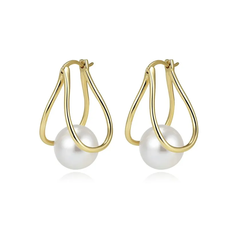 925 Sterling Silver Double Loop Shell Pearl Earrings 40500084