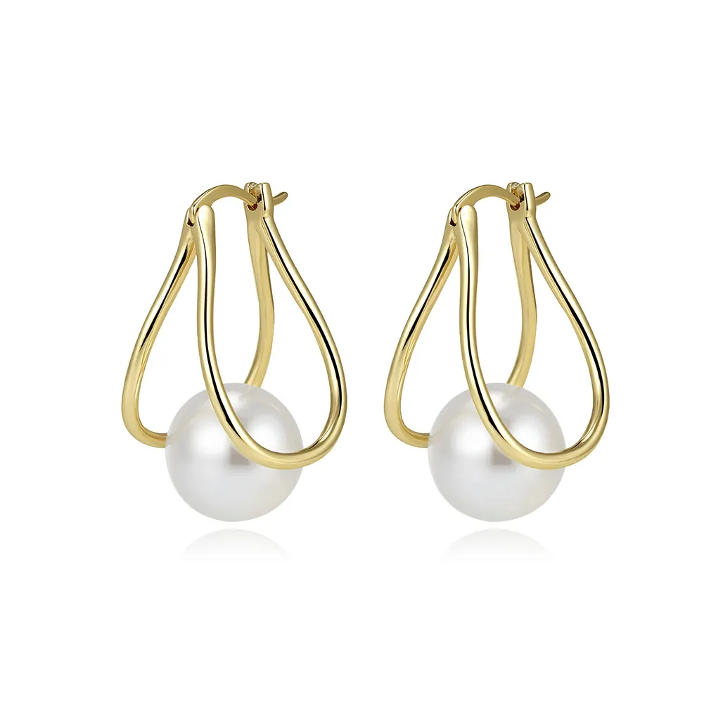 925 Sterling Silver Double Loop Shell Pearl Earrings 40500084