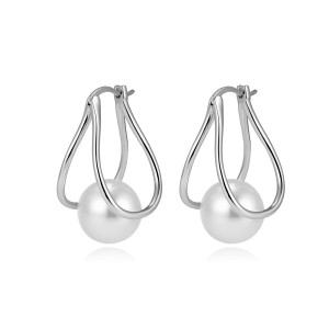 925 Sterling Silver Double Loop Shell Pearl Earrings 40500084