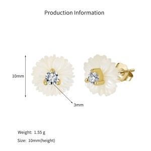 925 Sterling Silver Carved Shell Flower Zircon Earrings 40500085