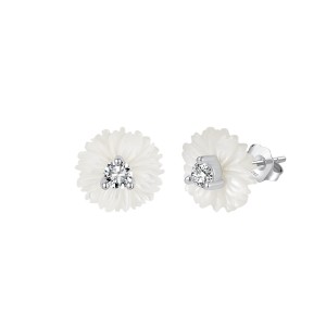 925 Sterling Silver Carved Shell Flower Zircon Earrings 40500085