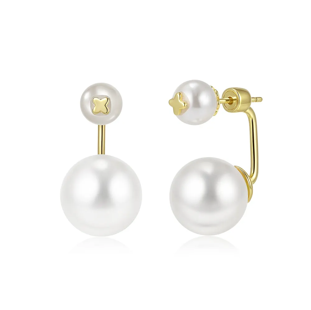 925 Sterling Silver Double Shell Pearl Front-Back Earrings 40500086