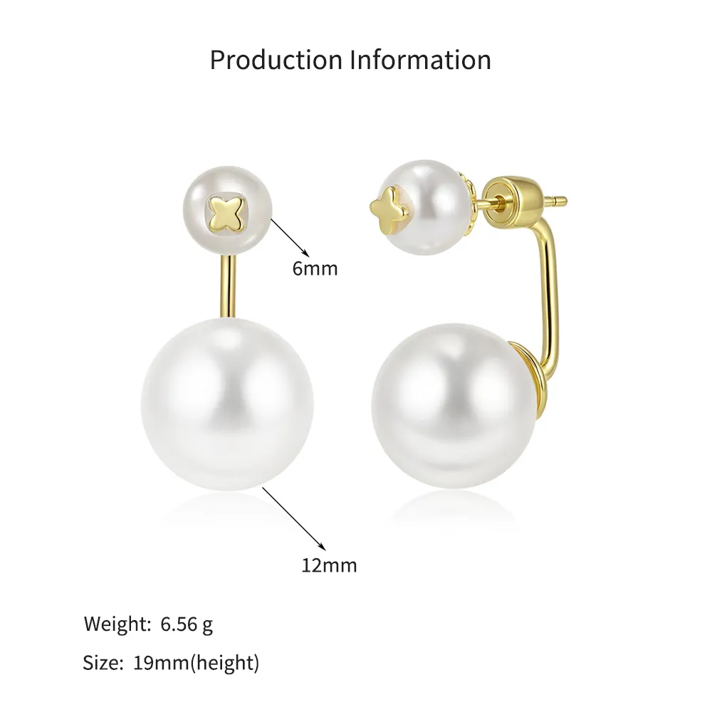 925 Sterling Silver Double Shell Pearl Front-Back Earrings 40500086 - image2