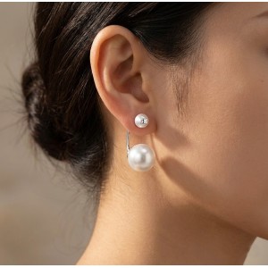 925 Sterling Silver Double Shell Pearl Front-Back Earrings 40500086