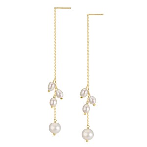 925 Sterling Silver Natural Pearl Tassel Drop Earrings 40500087