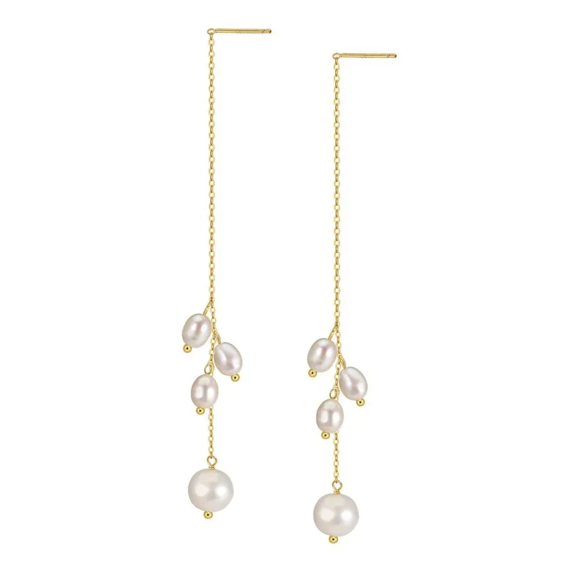 925 Sterling Silver Natural Pearl Tassel Drop Earrings 40500087