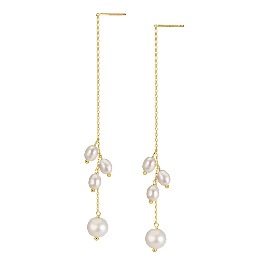 925 Sterling Silver Natural Pearl Tassel Drop Earrings 40500087