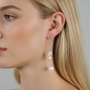 925 Sterling Silver Natural Pearl Tassel Drop Earrings 40500087