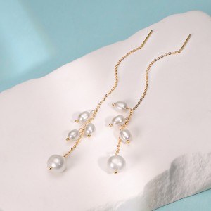 925 Sterling Silver Natural Pearl Tassel Drop Earrings 40500087