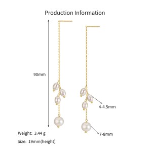 925 Sterling Silver Natural Pearl Tassel Drop Earrings 40500087