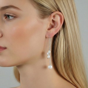 925 Sterling Silver Natural Pearl Tassel Drop Earrings 40500087