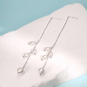 925 Sterling Silver Natural Pearl Tassel Drop Earrings 40500087