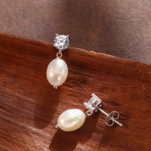 925 Sterling Silver Natural Pearl Tassel Drop Earrings 40500088