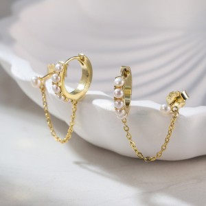 925 Sterling Silver Pearl Chain Double Piercing Earrings 40500089