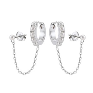 925 Sterling Silver Pearl Chain Double Piercing Earrings 40500089