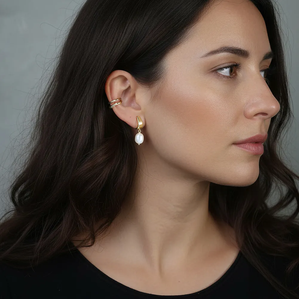 925 Sterling Silver Minimalist Pearl Drop Earrings 40500090 - image1