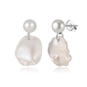 925 Sterling Silver Baroque Freshwater Pearl Drop Earrings 40500091
