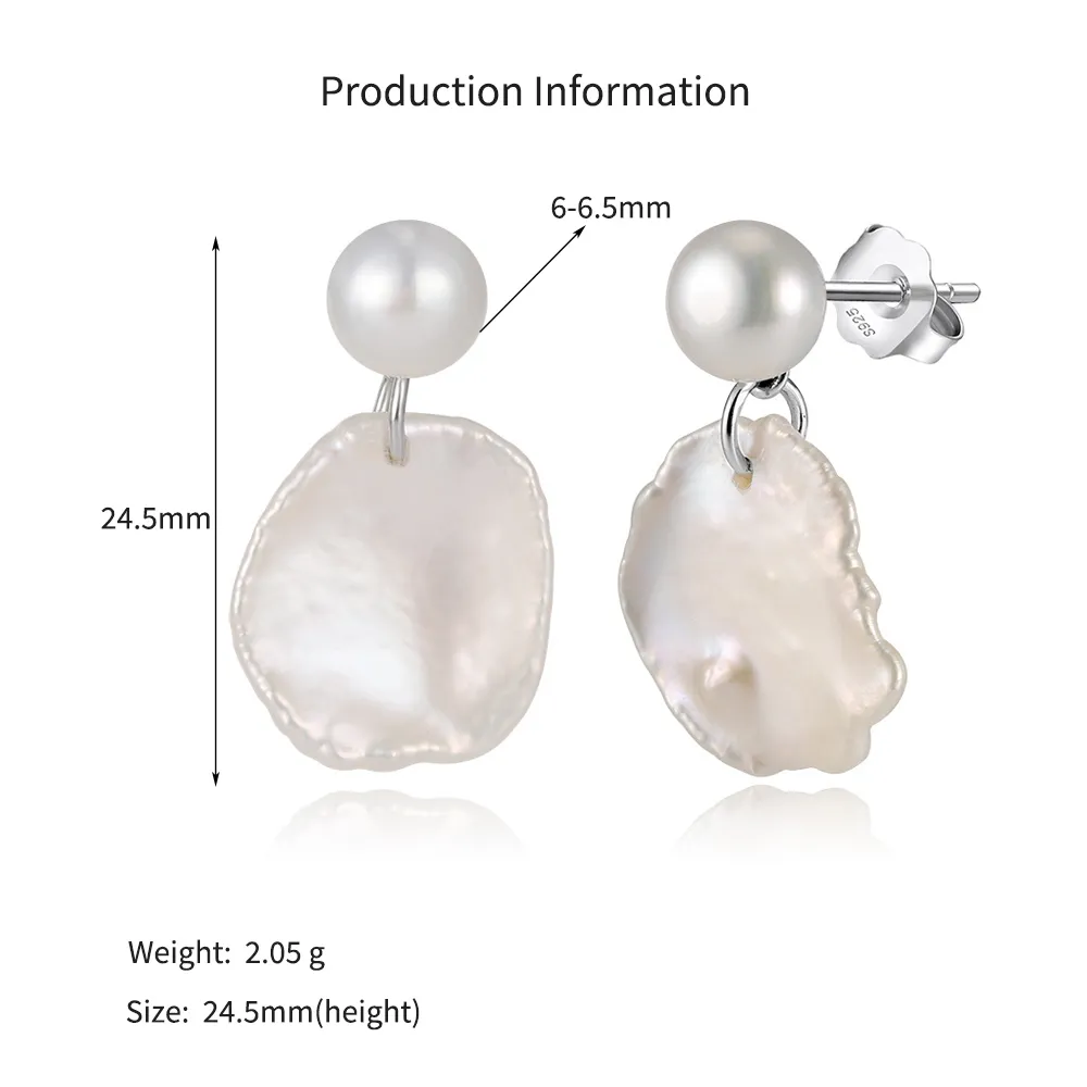 925 Sterling Silver Baroque Freshwater Pearl Drop Earrings 40500091 - image2
