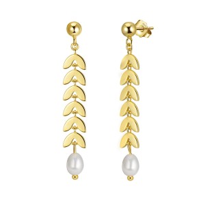 925 Sterling Silver Natural Pearl Wheat Ear Earrings 40500092